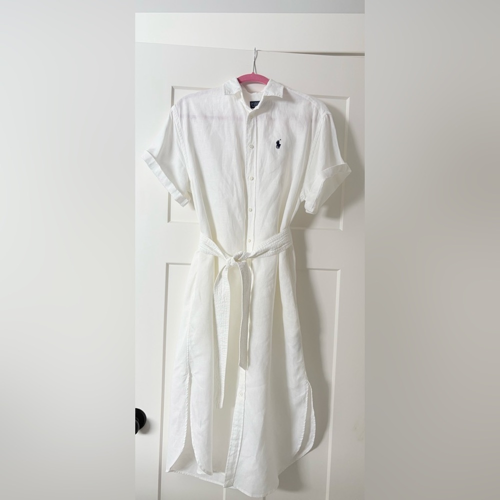 White linen Polo Dress with Belt